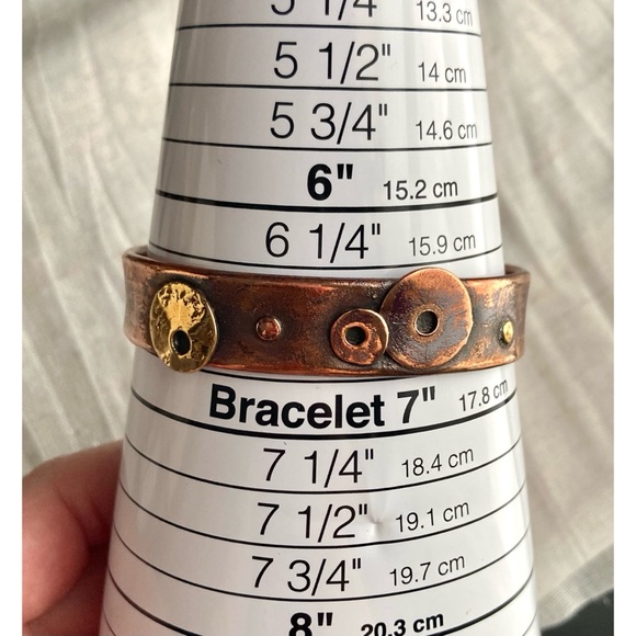 Artisan Recycled Copper & Brass Cuff Bracelet w/ Modernist Disk/Circle Design - Picture 11 of 11